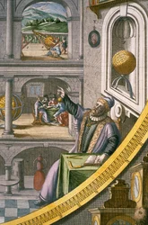 Tycho Brahe (1546-1601) 40 évesen, csillagászati műszerei között, az „Atlas Major”-ból 1630 körül (lásd még: 762147)